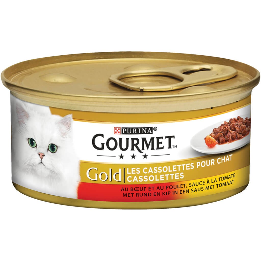 Gourmet Gold Cassolettes med nötkött, kyckling, tomat i sås våtfoder katt (85 g)