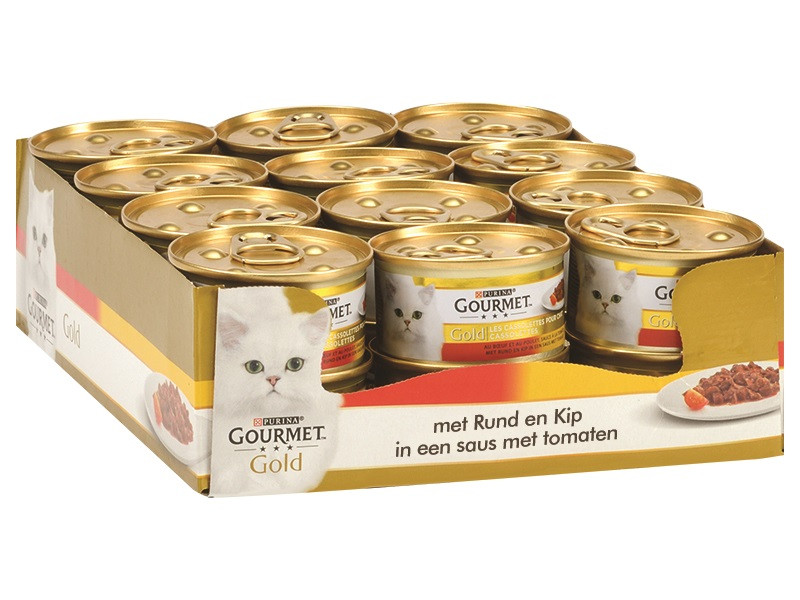 Gourmet Gold Cassolettes med nötkött, kyckling, tomat i sås våtfoder katt (85 g)