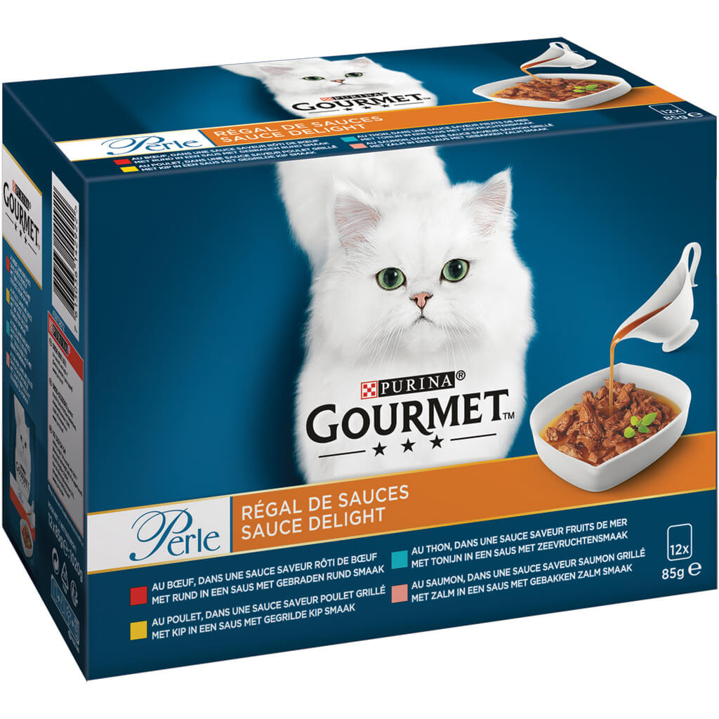 Gourmet Perle Sauce Delight- rund/kip/tonijn/zalm nat kattenvoer 85g zakje