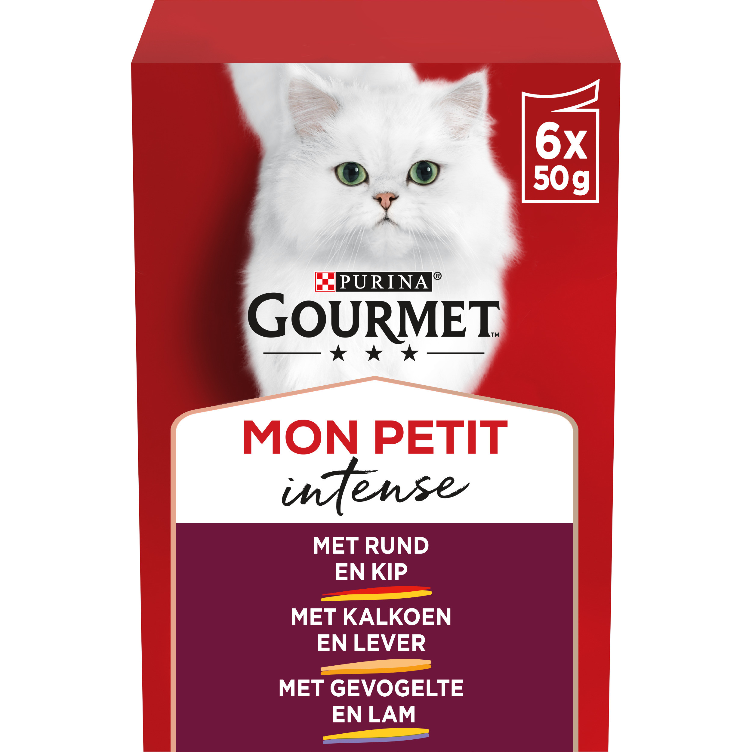 Gourmet Mon Petit Intense med nötkött och kyckling, kalkon och lever, fågel och lamm