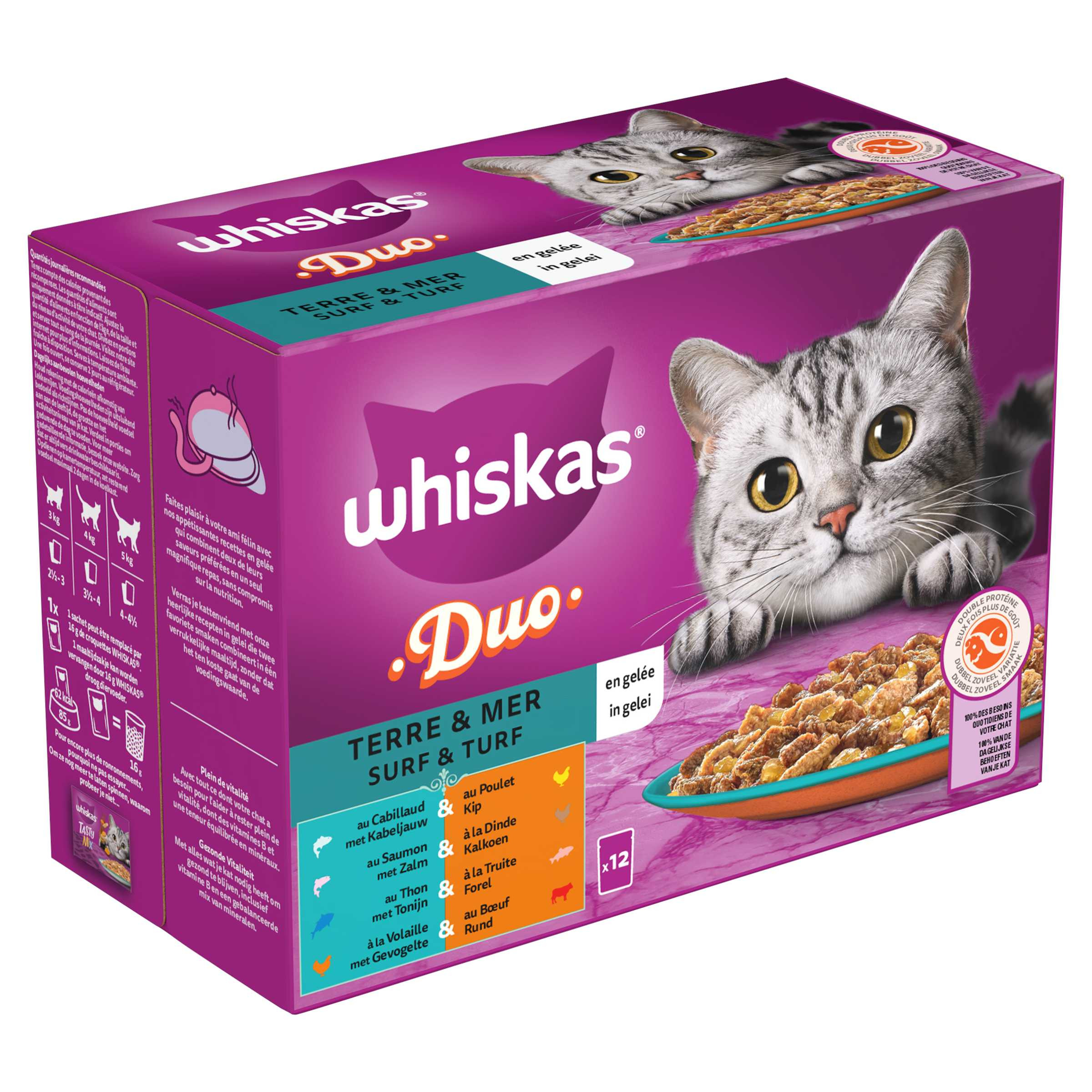 Whiskas 1+ Duo Surf & Turf in gelei maaltijdzakjes multipack