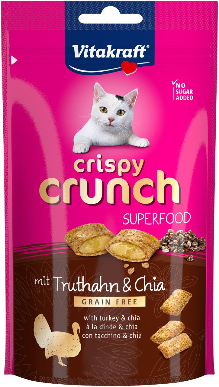 Vitakraft Crispy Crunch Superfood med kalkon och chiafrön kattgodis (60 g)