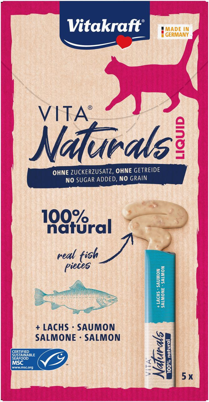 Vitakraft Vita Naturals Liquid med lax kattgodis (5 stycken)