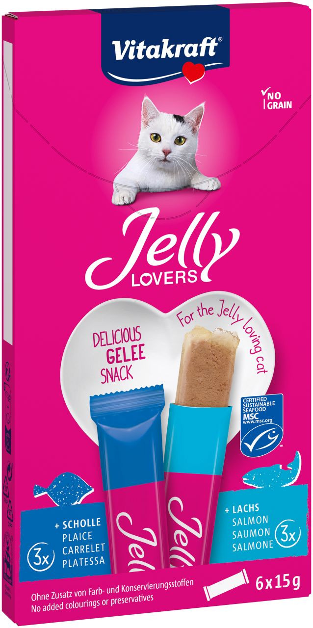 Vitakraft Jelly Lovers med lax och rödspätta kattgodis (6x15 g)