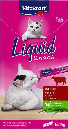 Vitakraft Liquid Snack med nötkött kattgodis (6x15 g)