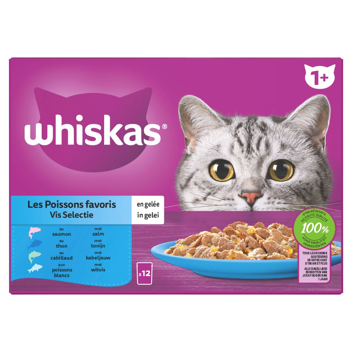 Whiskas 1+ Fish Selection i gelé våtfoder katt multipack