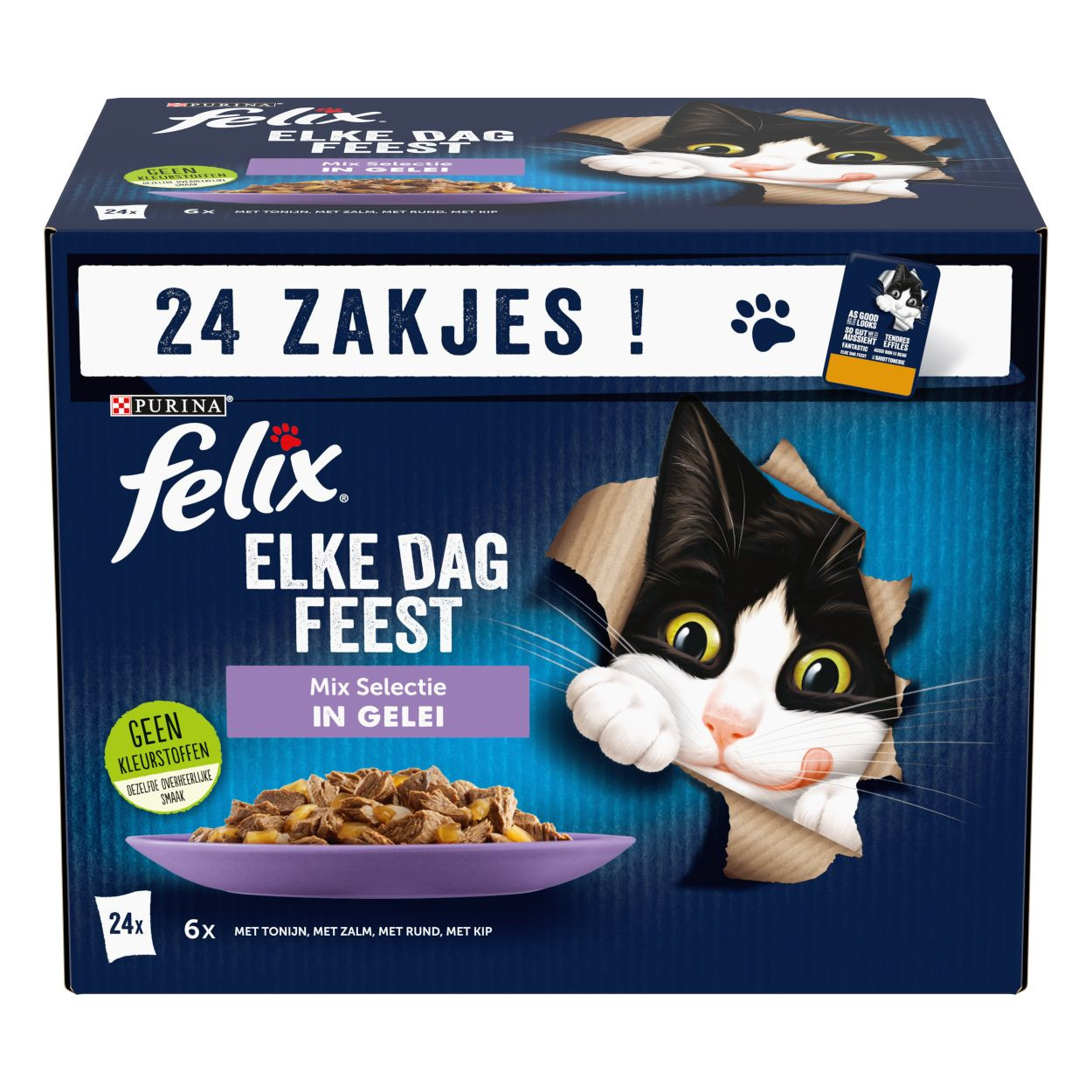 Felix Every Day Feast Mix Selection med tonfisk, lax, nötkött, kyckling i gelé våtfoder katt