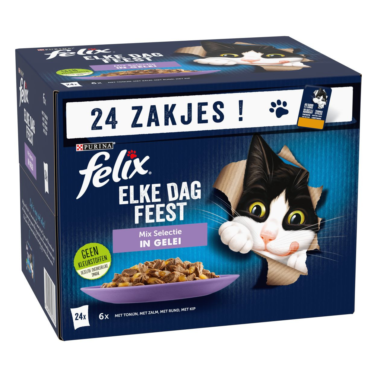 Felix Every Day Feast Mix Selection med tonfisk, lax, nötkött, kyckling i gelé våtfoder katt