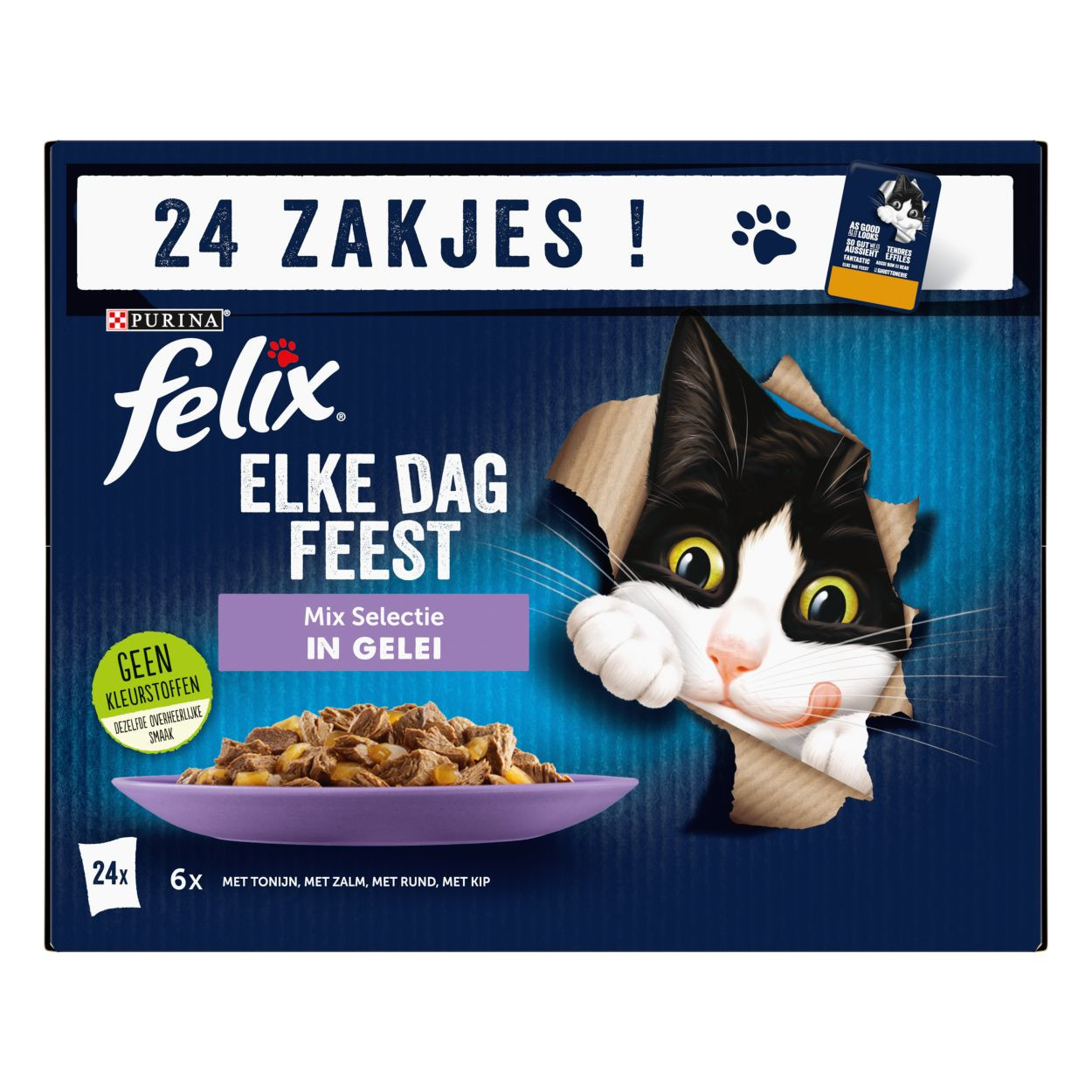 Felix Every Day Feast Mix Selection med tonfisk, lax, nötkött, kyckling i gelé våtfoder katt