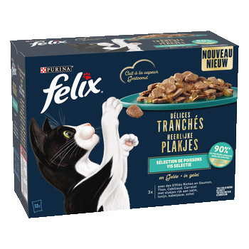 Felix Delicious Slices Fish Selection med lax, tonfisk, torsk, rödspätta i gelé våtfoder katt