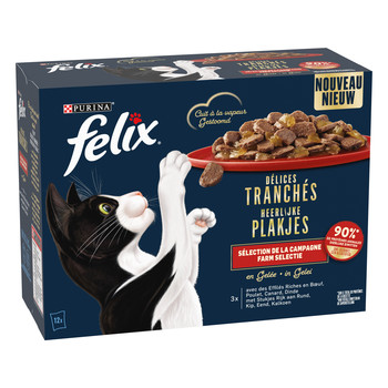 Felix Delicious Slices Farm Selection med nötkött, kyckling, anka, kalkon i gelé våtfoder katt