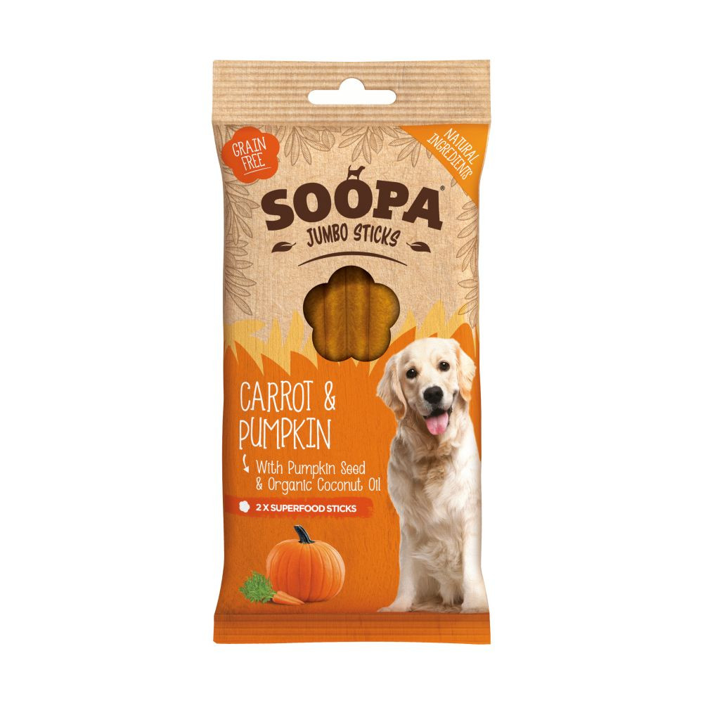 Soopa Jumbo Dental Sticks med morot och pumpa för hund (170 g)