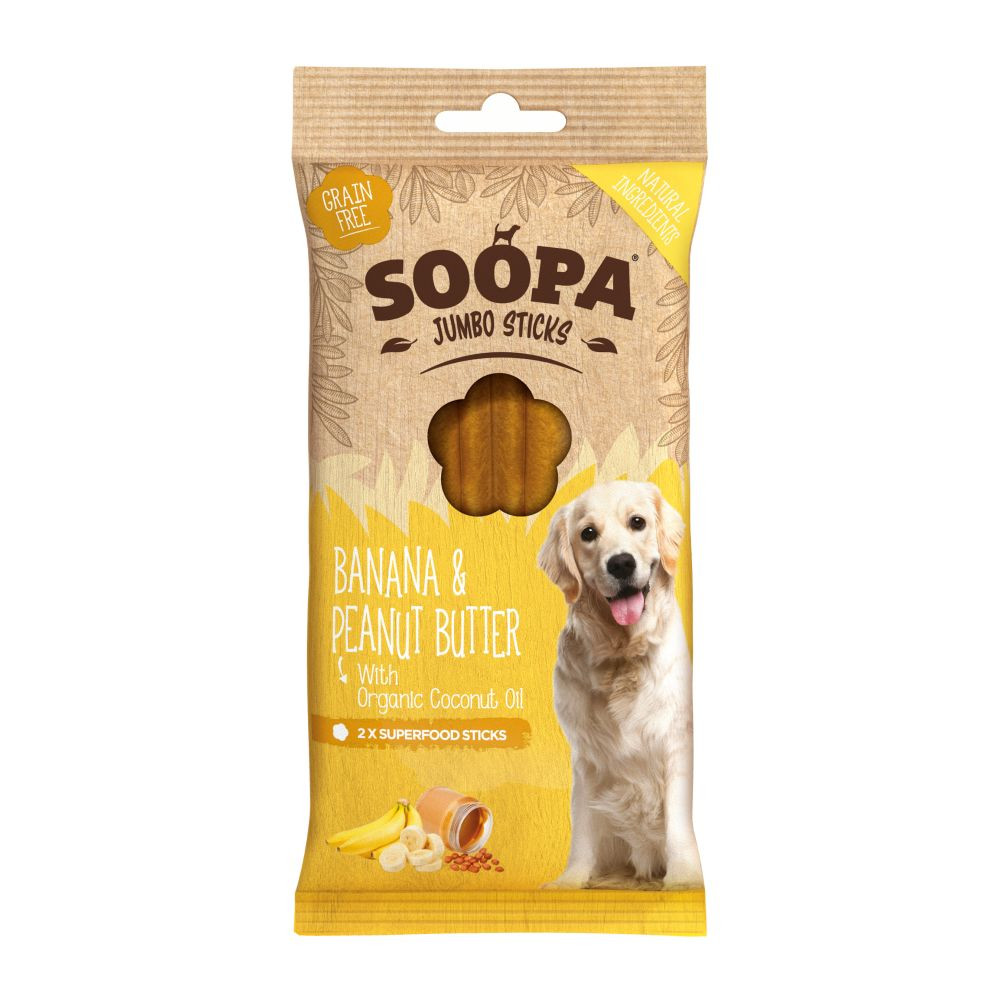 Soopa Jumbo Dental Sticks med banan och jordnötssmör för hund (170 g)