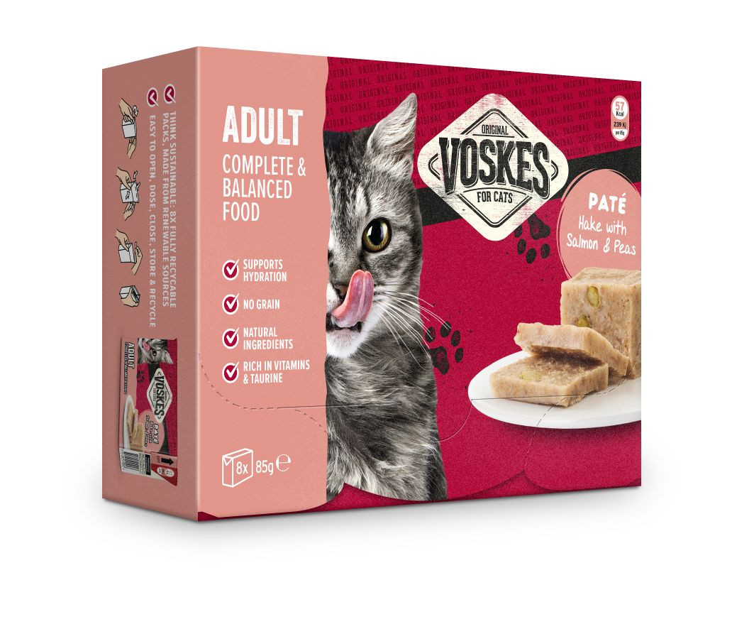 Voskes Adult - Paté kummel med lax och ärtor våtfoder katt