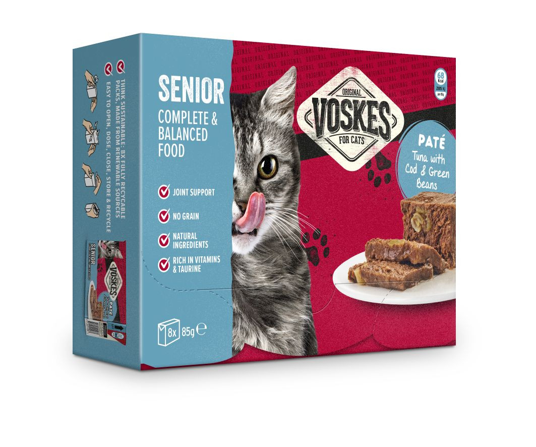 Voskes Senior - Paté tonfisk med torsk och gröna bönor våtfoder katt