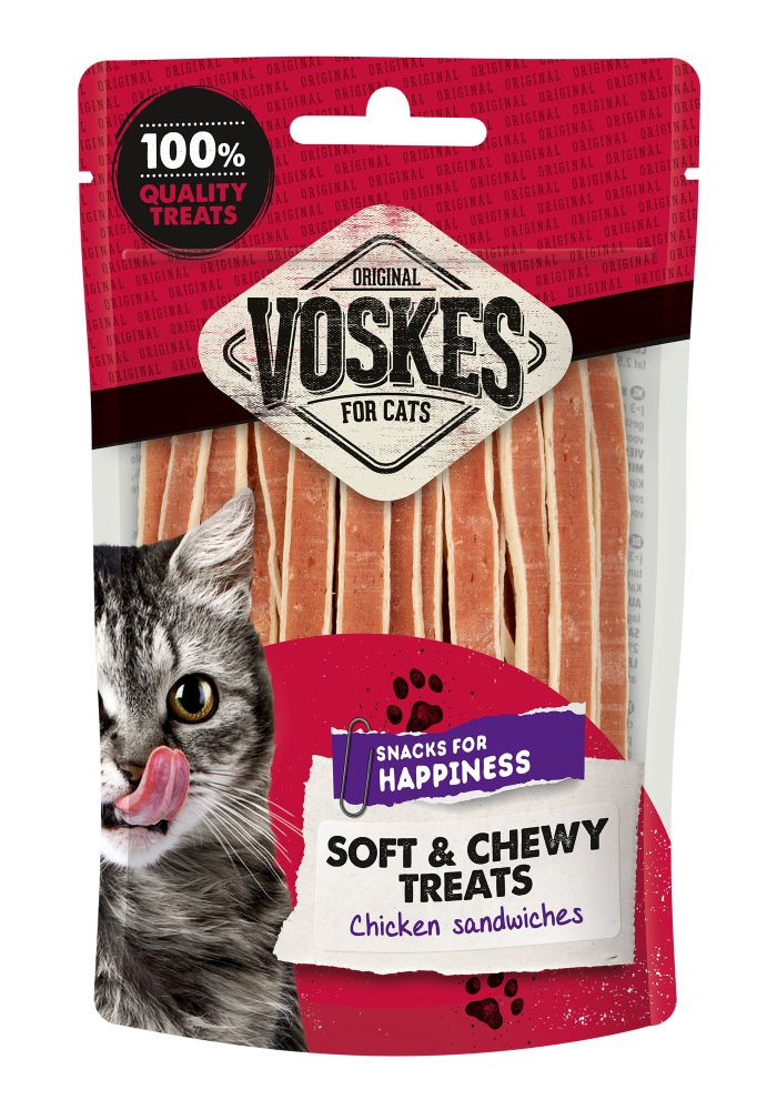 Voskes Soft & Chewy kyckling sandwiches kattgodis (60 g)