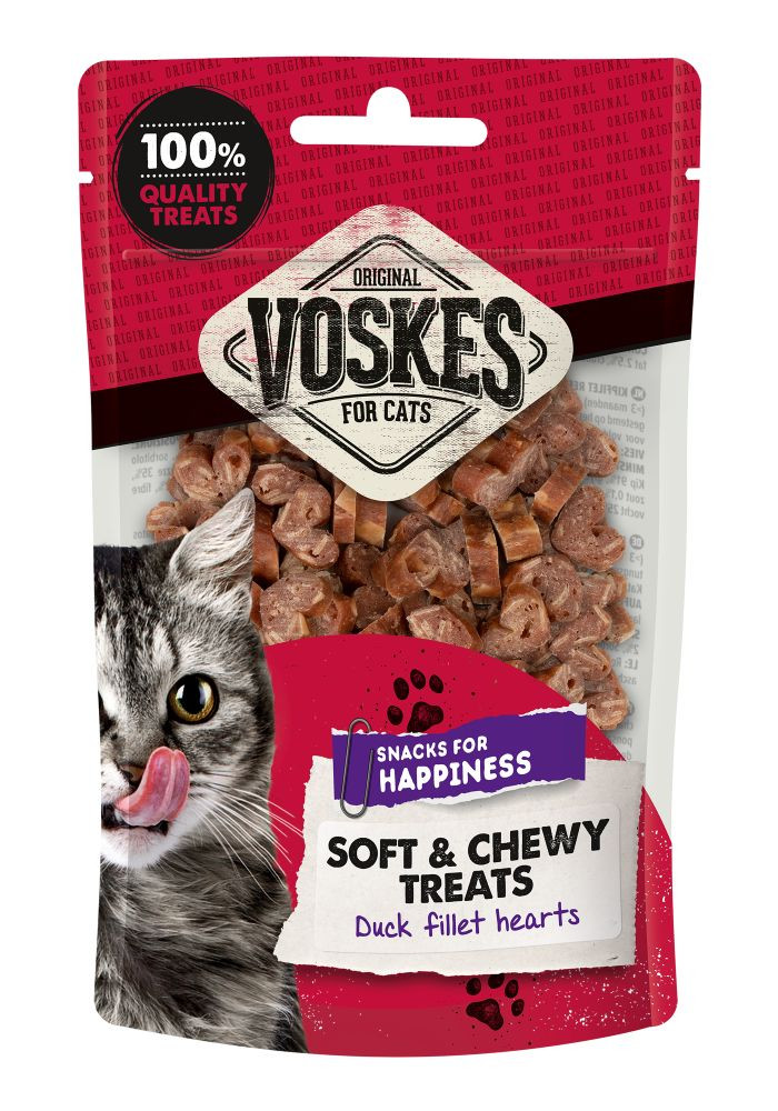 Voskes Soft & Chewy ankfilé hjärtan kattgodis (60 g)