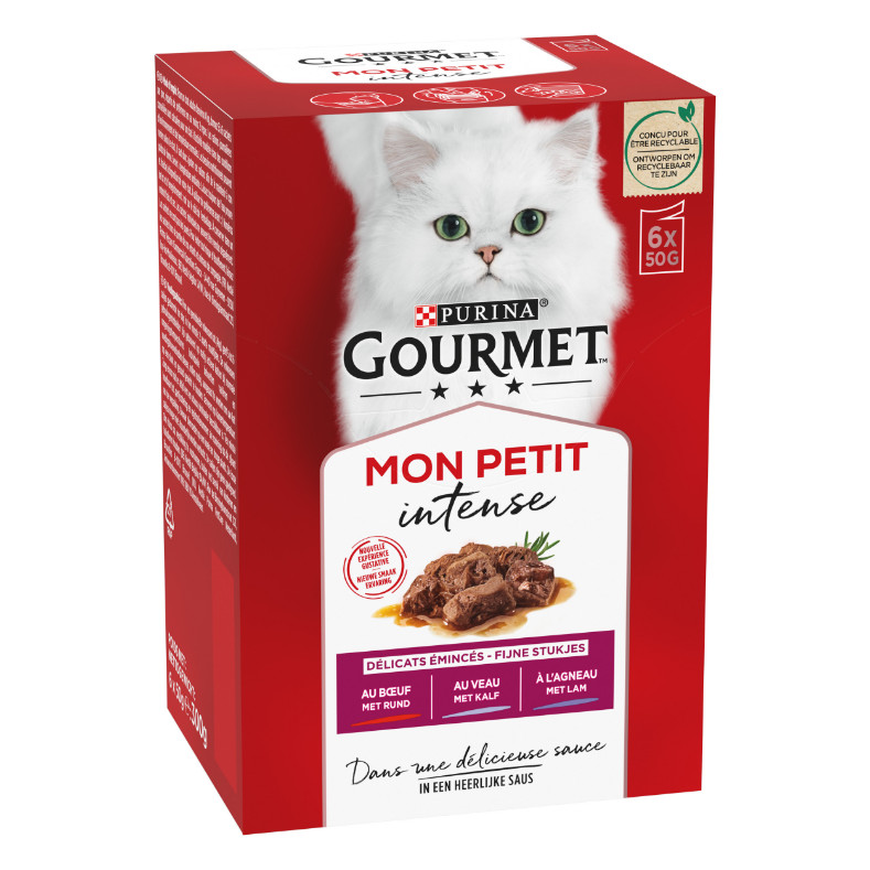 Gourmet Mon Petit Intense med nötkött, kalv, lamm våtfoder katt (50 g)