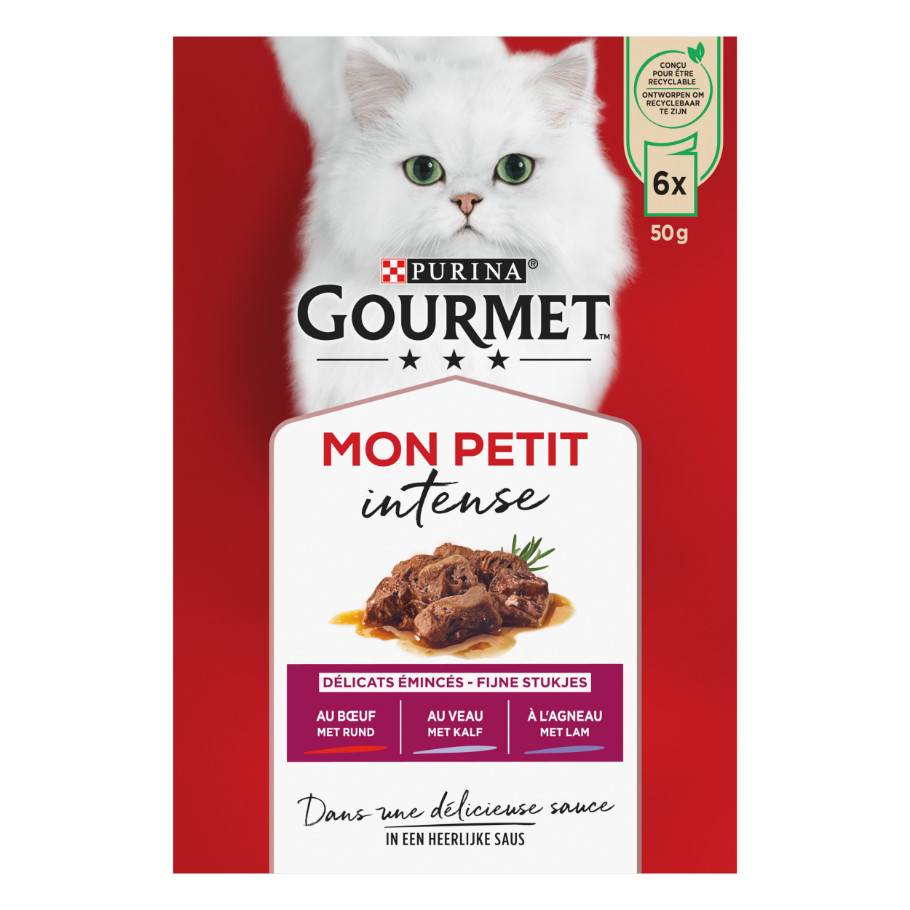 Gourmet Mon Petit Intense med nötkött, kalv, lamm våtfoder katt (50 g)