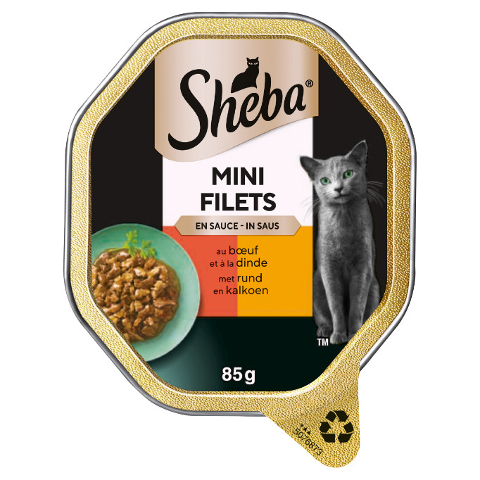 Sheba Mini Filets med nötkött och kalkon i sås våtfoder katt (burk 85 g)